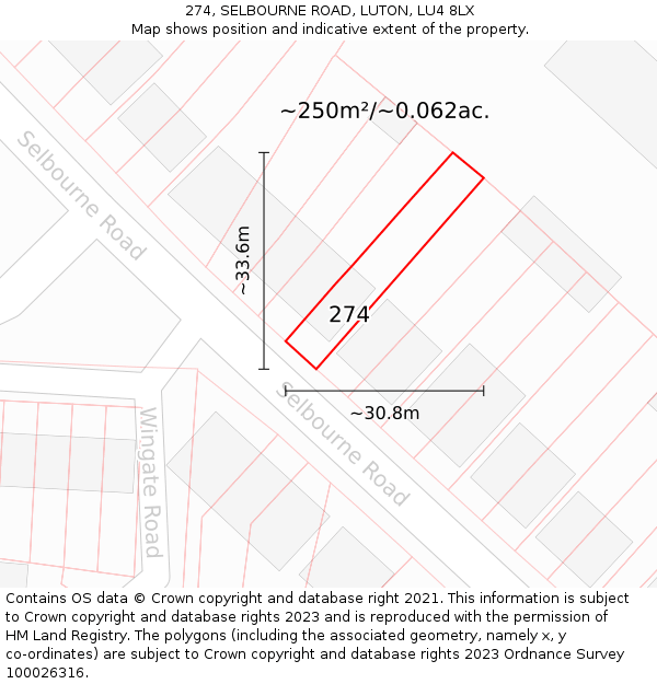 274, SELBOURNE ROAD, LUTON, LU4 8LX: Plot and title map
