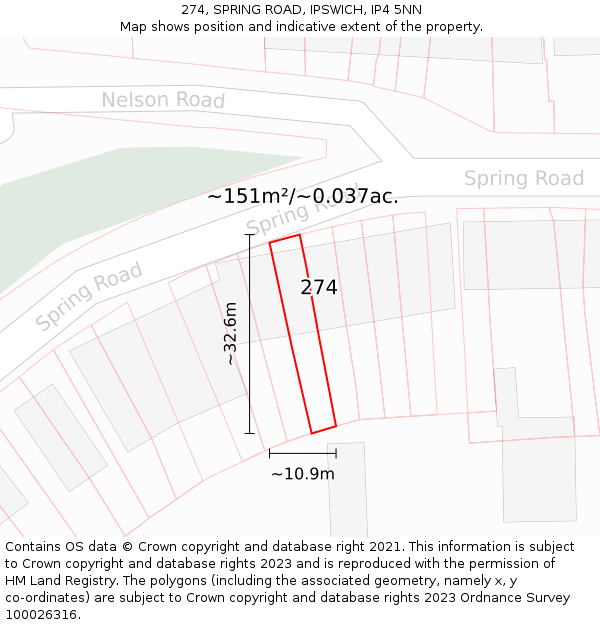 274, SPRING ROAD, IPSWICH, IP4 5NN: Plot and title map