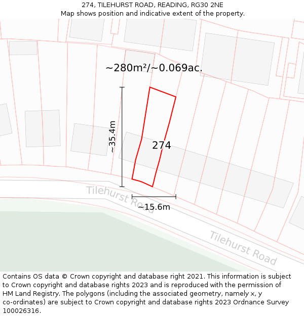274, TILEHURST ROAD, READING, RG30 2NE: Plot and title map