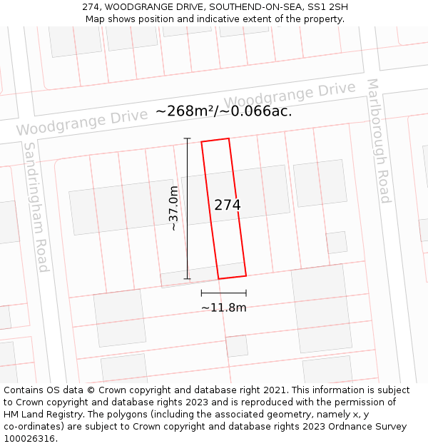 274, WOODGRANGE DRIVE, SOUTHEND-ON-SEA, SS1 2SH: Plot and title map