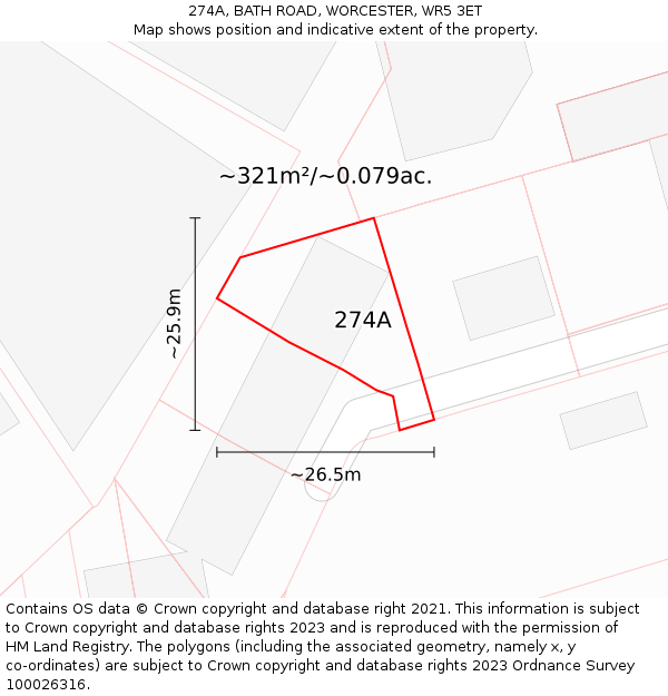 274A, BATH ROAD, WORCESTER, WR5 3ET: Plot and title map