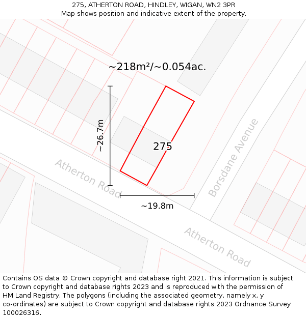 275, ATHERTON ROAD, HINDLEY, WIGAN, WN2 3PR: Plot and title map