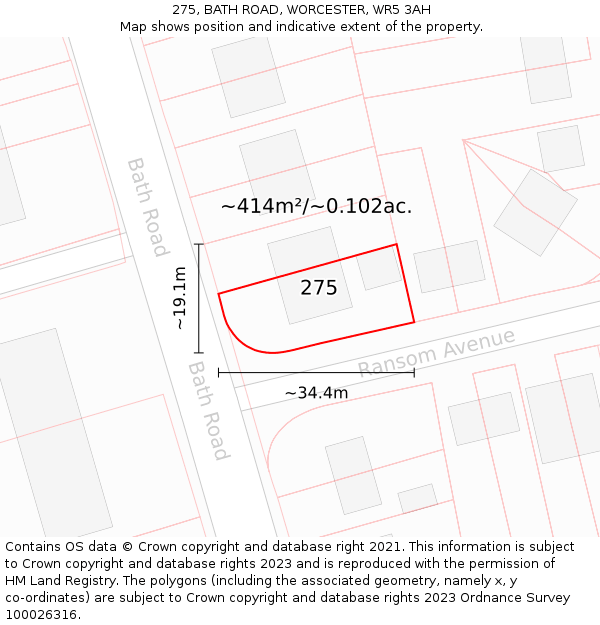 275, BATH ROAD, WORCESTER, WR5 3AH: Plot and title map