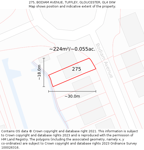 275, BODIAM AVENUE, TUFFLEY, GLOUCESTER, GL4 0XW: Plot and title map