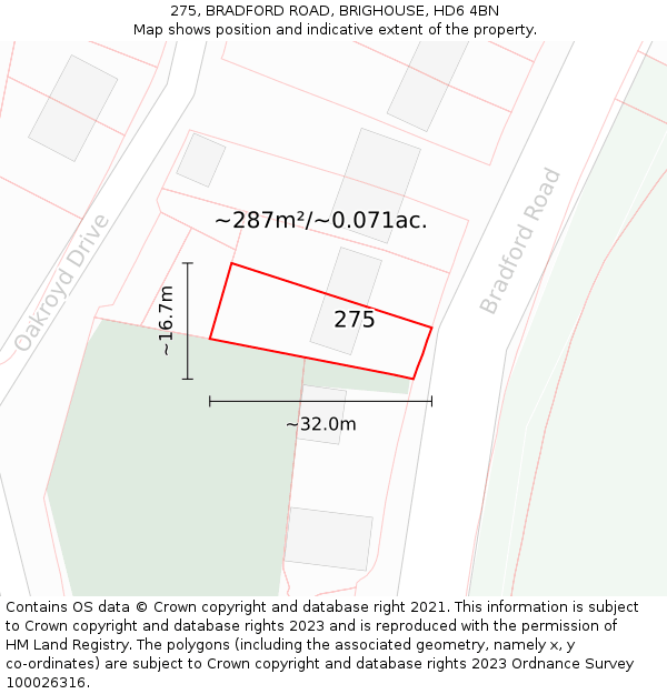275, BRADFORD ROAD, BRIGHOUSE, HD6 4BN: Plot and title map