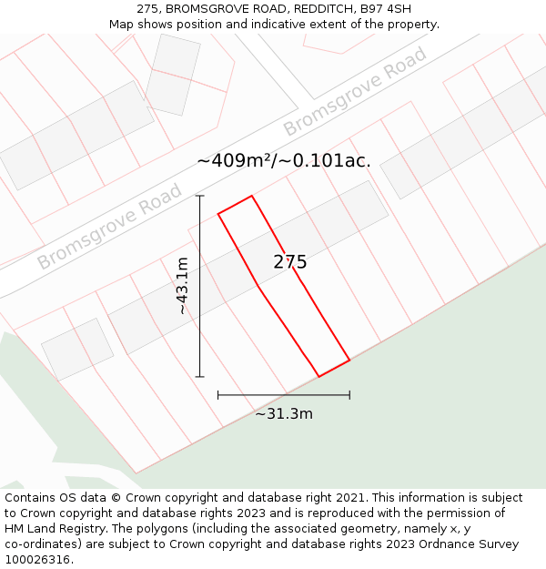 275, BROMSGROVE ROAD, REDDITCH, B97 4SH: Plot and title map