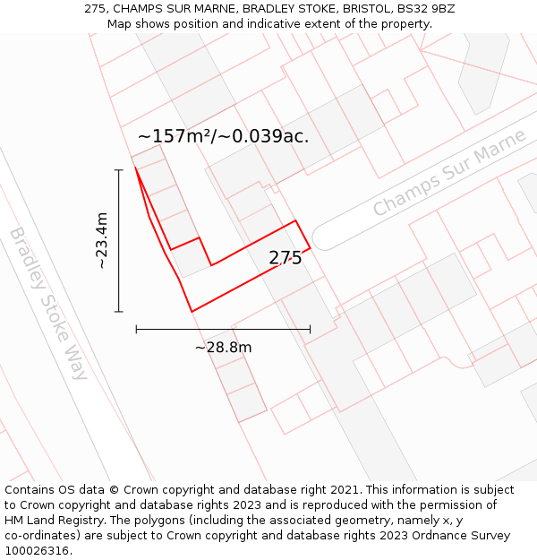 275, CHAMPS SUR MARNE, BRADLEY STOKE, BRISTOL, BS32 9BZ: Plot and title map