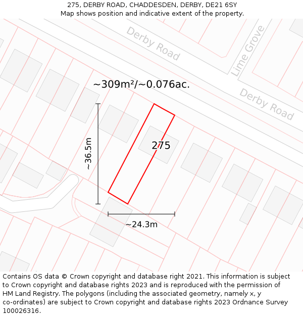 275, DERBY ROAD, CHADDESDEN, DERBY, DE21 6SY: Plot and title map