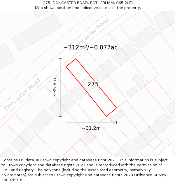 275, DONCASTER ROAD, ROTHERHAM, S65 2UD: Plot and title map