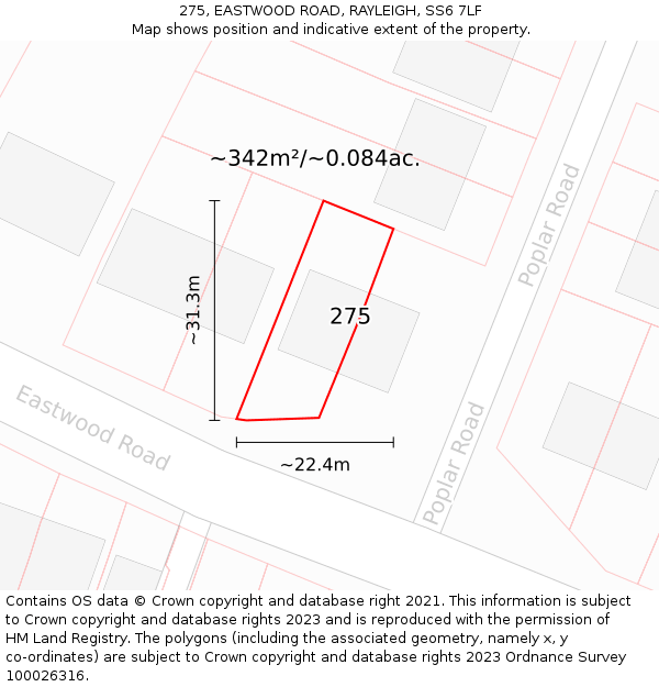 275, EASTWOOD ROAD, RAYLEIGH, SS6 7LF: Plot and title map