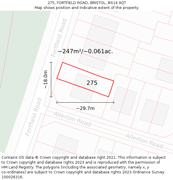 275, FORTFIELD ROAD, BRISTOL, BS14 9QT: Plot and title map