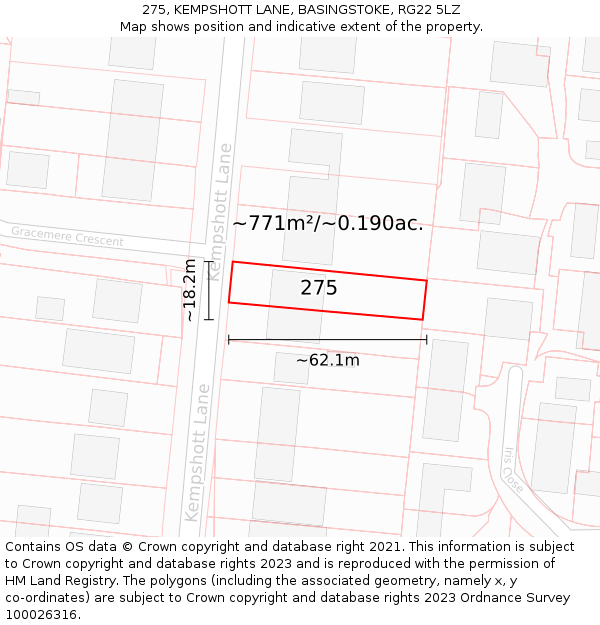 275, KEMPSHOTT LANE, BASINGSTOKE, RG22 5LZ: Plot and title map