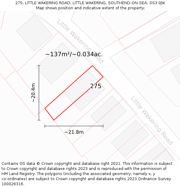 275, LITTLE WAKERING ROAD, LITTLE WAKERING, SOUTHEND-ON-SEA, SS3 0JW: Plot and title map