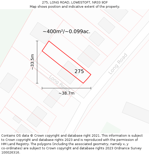275, LONG ROAD, LOWESTOFT, NR33 9DF: Plot and title map