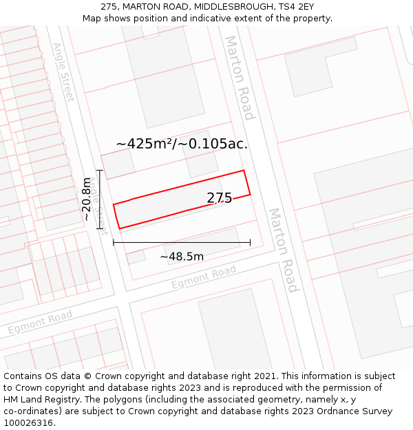 275, MARTON ROAD, MIDDLESBROUGH, TS4 2EY: Plot and title map