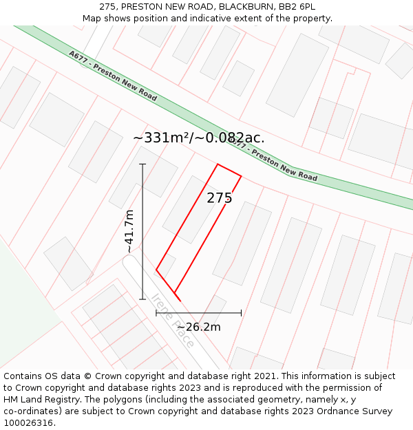 275, PRESTON NEW ROAD, BLACKBURN, BB2 6PL: Plot and title map