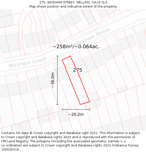 275, WICKHAM STREET, WELLING, DA16 3LS: Plot and title map