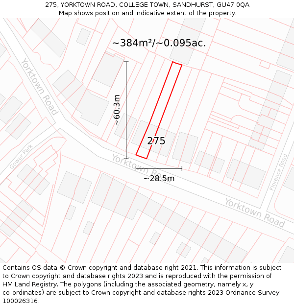 275, YORKTOWN ROAD, COLLEGE TOWN, SANDHURST, GU47 0QA: Plot and title map