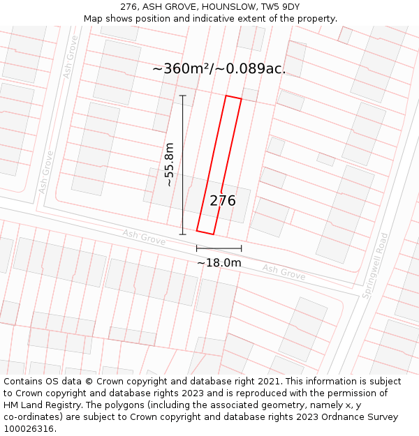276, ASH GROVE, HOUNSLOW, TW5 9DY: Plot and title map