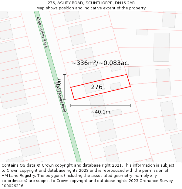 276, ASHBY ROAD, SCUNTHORPE, DN16 2AR: Plot and title map