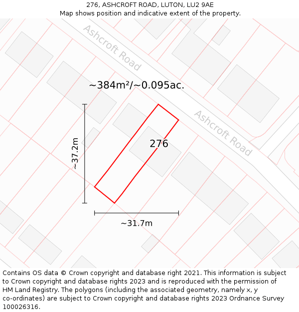 276, ASHCROFT ROAD, LUTON, LU2 9AE: Plot and title map