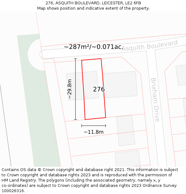 276, ASQUITH BOULEVARD, LEICESTER, LE2 6FB: Plot and title map