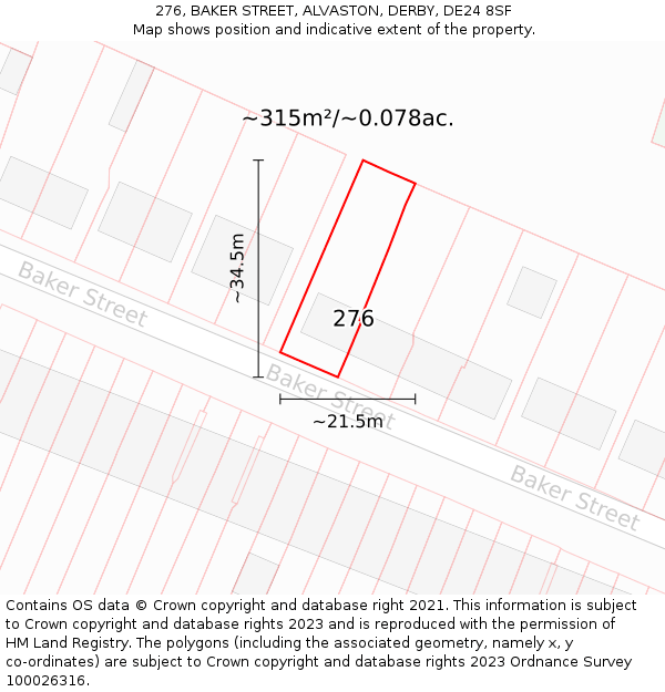 276, BAKER STREET, ALVASTON, DERBY, DE24 8SF: Plot and title map