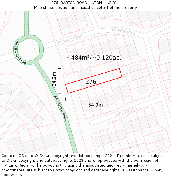 276, BARTON ROAD, LUTON, LU3 3NH: Plot and title map