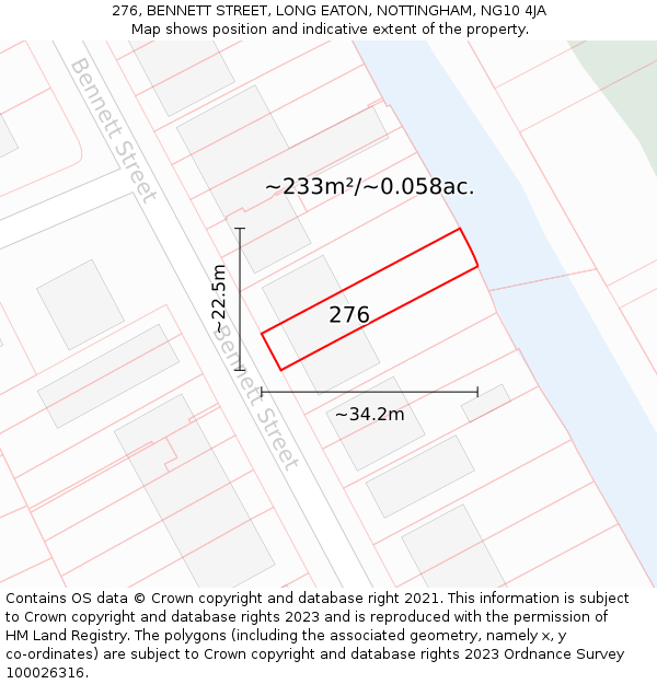276, BENNETT STREET, LONG EATON, NOTTINGHAM, NG10 4JA: Plot and title map
