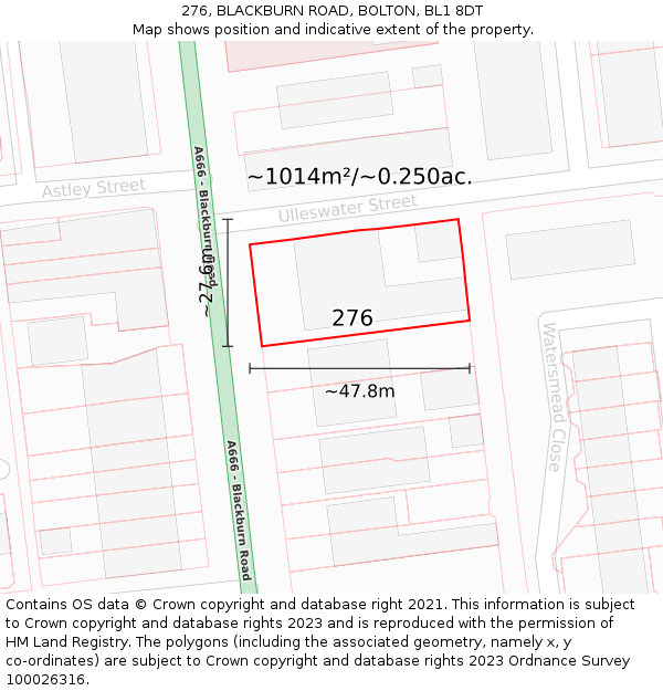 276, BLACKBURN ROAD, BOLTON, BL1 8DT: Plot and title map