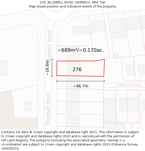 276, BLUEBELL ROAD, NORWICH, NR4 7LW: Plot and title map