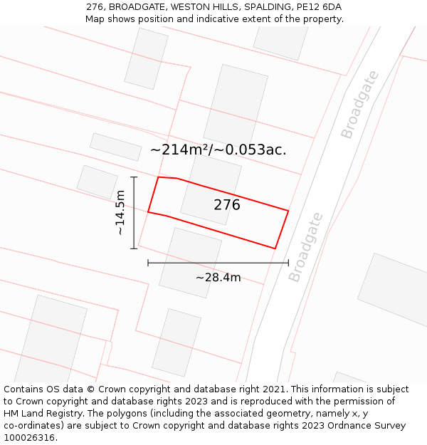 276, BROADGATE, WESTON HILLS, SPALDING, PE12 6DA: Plot and title map