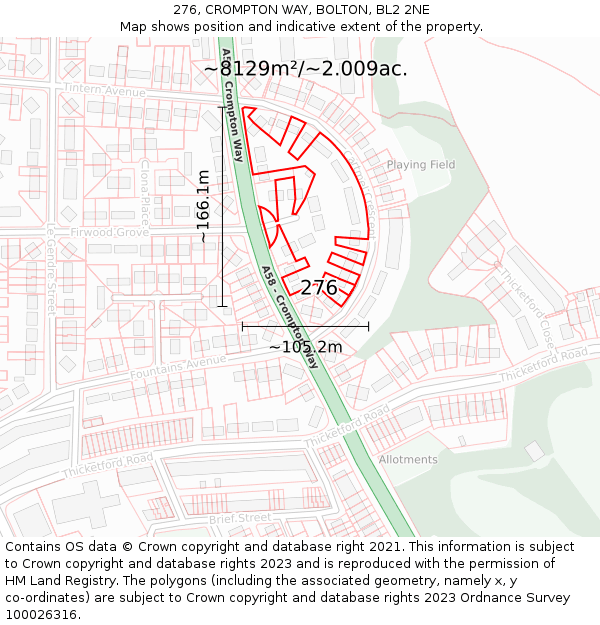 276, CROMPTON WAY, BOLTON, BL2 2NE: Plot and title map