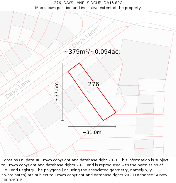276, DAYS LANE, SIDCUP, DA15 8PG: Plot and title map