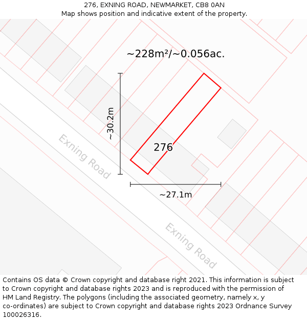 276, EXNING ROAD, NEWMARKET, CB8 0AN: Plot and title map