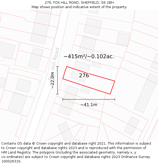 276, FOX HILL ROAD, SHEFFIELD, S6 1BH: Plot and title map
