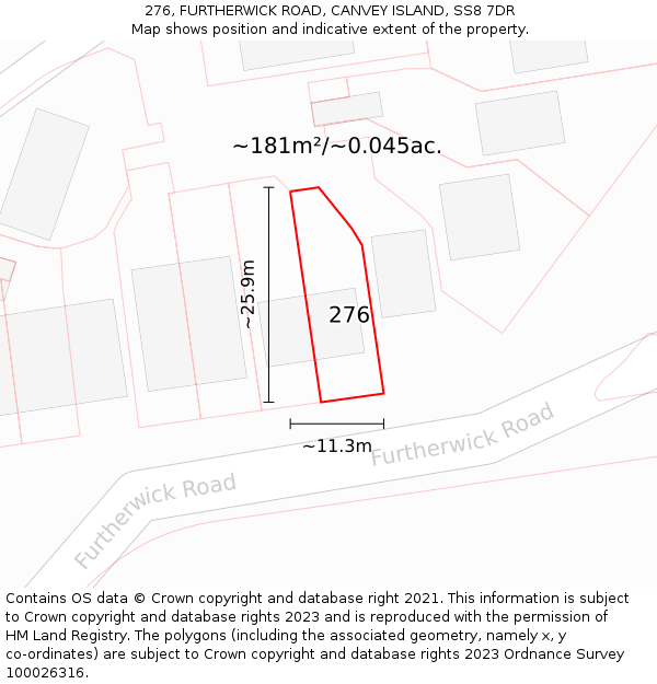 276, FURTHERWICK ROAD, CANVEY ISLAND, SS8 7DR: Plot and title map
