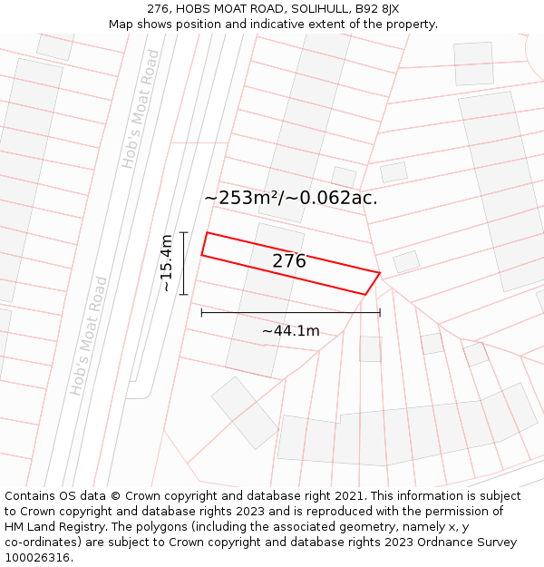 276, HOBS MOAT ROAD, SOLIHULL, B92 8JX: Plot and title map