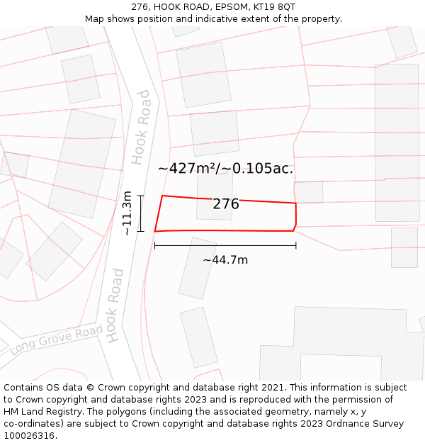 276, HOOK ROAD, EPSOM, KT19 8QT: Plot and title map