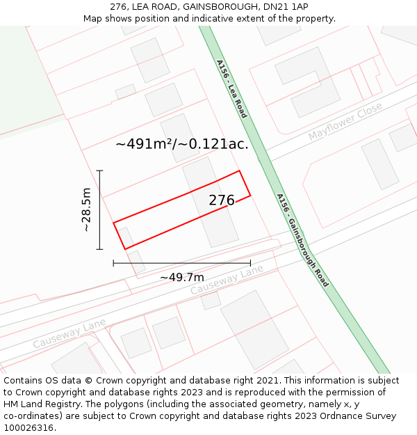 276, LEA ROAD, GAINSBOROUGH, DN21 1AP: Plot and title map