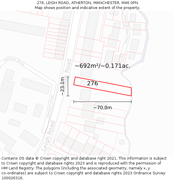 276, LEIGH ROAD, ATHERTON, MANCHESTER, M46 0PN: Plot and title map