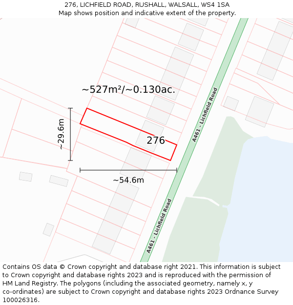 276, LICHFIELD ROAD, RUSHALL, WALSALL, WS4 1SA: Plot and title map