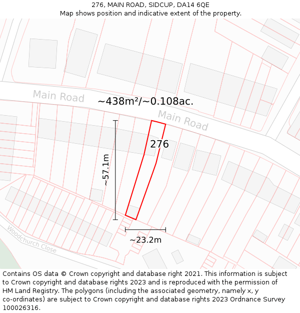 276, MAIN ROAD, SIDCUP, DA14 6QE: Plot and title map