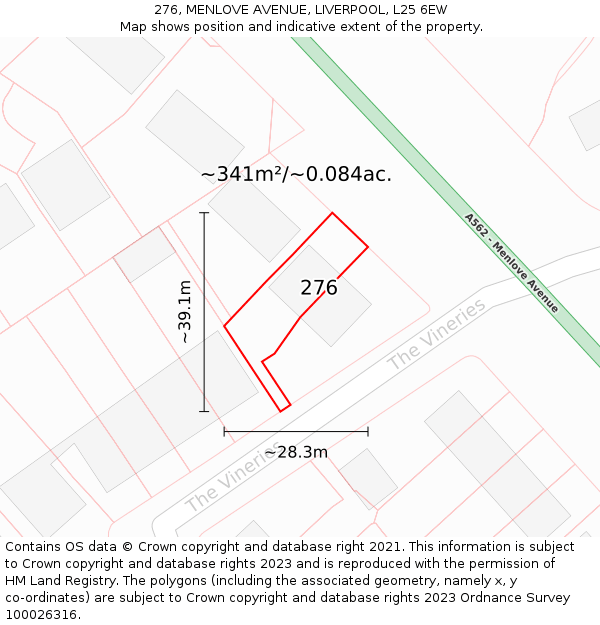 276, MENLOVE AVENUE, LIVERPOOL, L25 6EW: Plot and title map