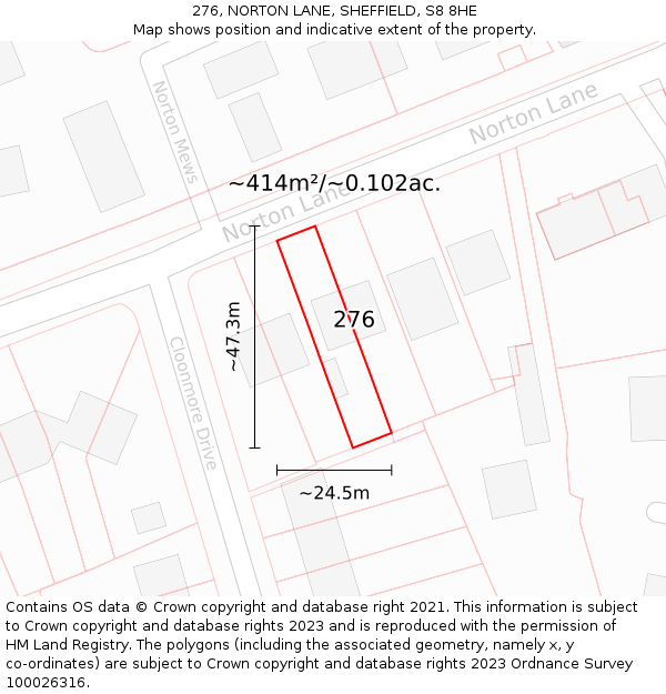 276, NORTON LANE, SHEFFIELD, S8 8HE: Plot and title map