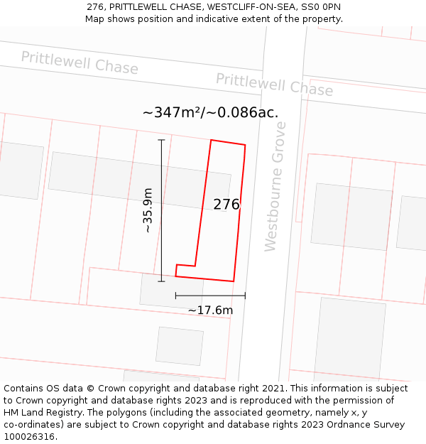 276, PRITTLEWELL CHASE, WESTCLIFF-ON-SEA, SS0 0PN: Plot and title map