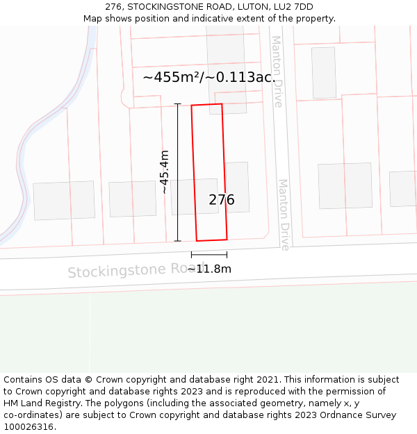 276, STOCKINGSTONE ROAD, LUTON, LU2 7DD: Plot and title map