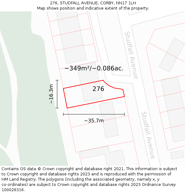 276, STUDFALL AVENUE, CORBY, NN17 1LH: Plot and title map
