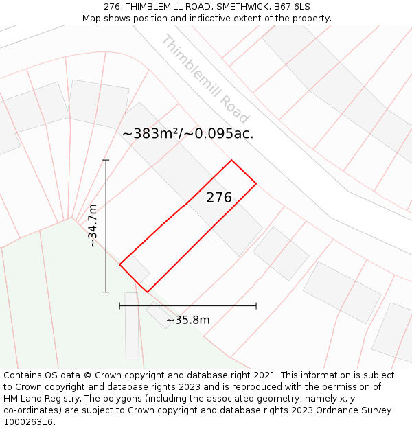 276, THIMBLEMILL ROAD, SMETHWICK, B67 6LS: Plot and title map