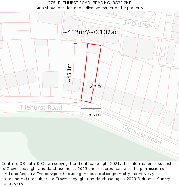 276, TILEHURST ROAD, READING, RG30 2NE: Plot and title map